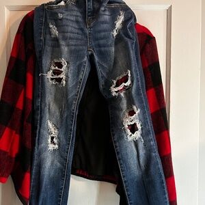 Judy Blue Flannel Patch Jeans with matching Sweater size 1